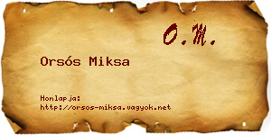 Orsós Miksa névjegykártya